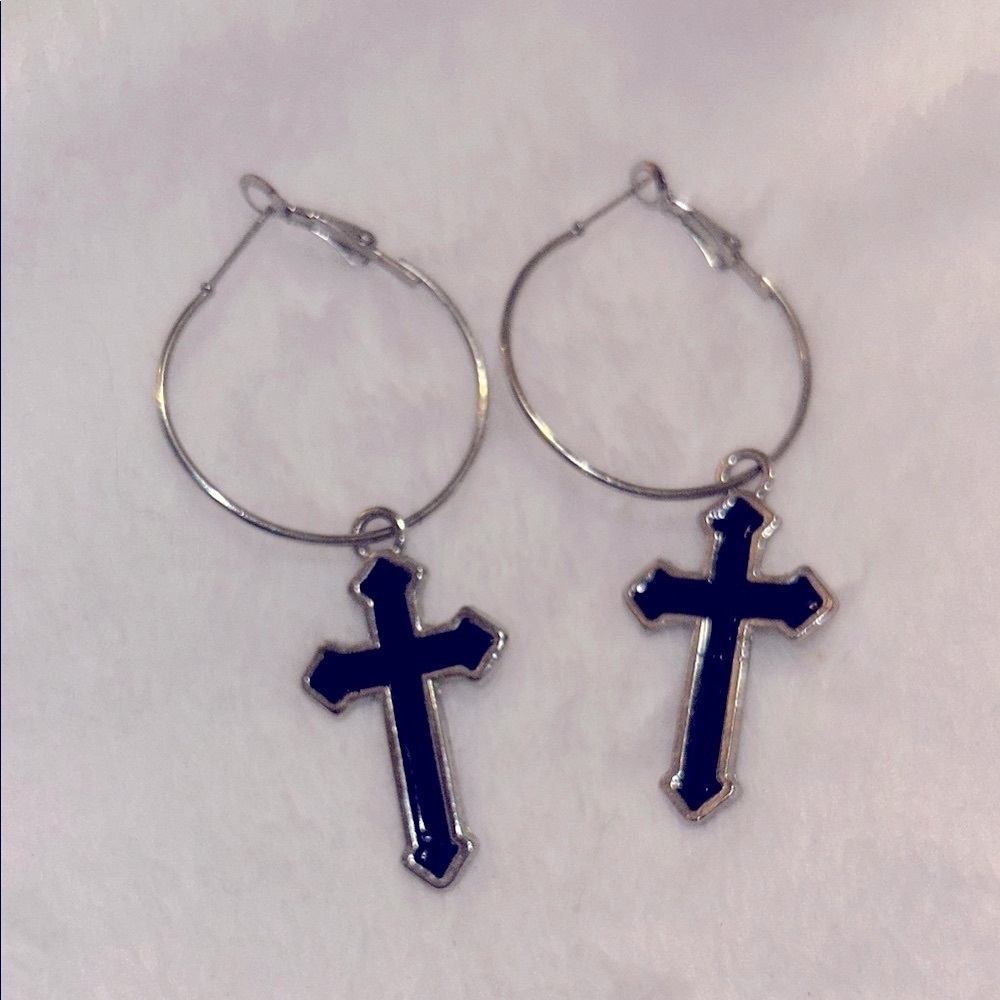 Black Cross Dangle Hoop Gothic Earrings Misa amane death note cyber goth emo alt